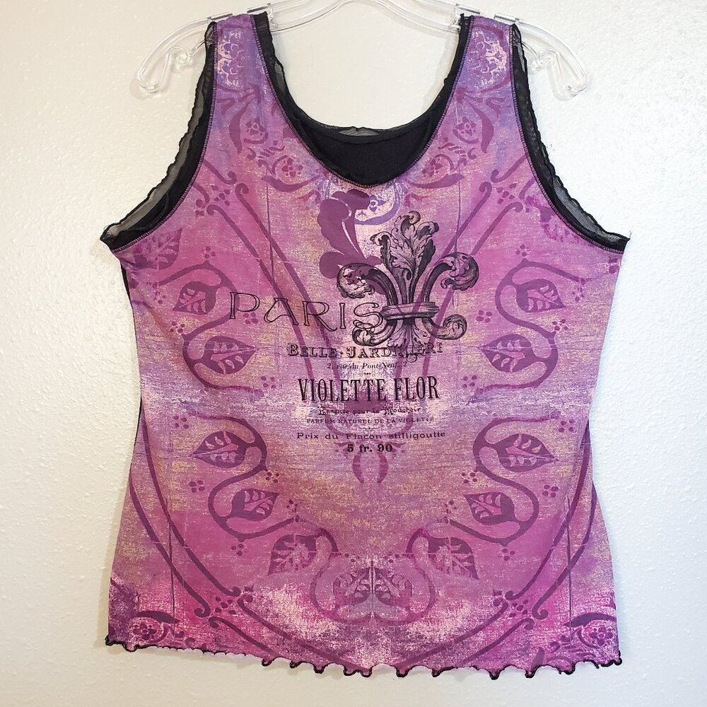 Vine Street Tank Top Paris Fleur-de-lis Emblem Sleeveless Top Womens Size Medium
